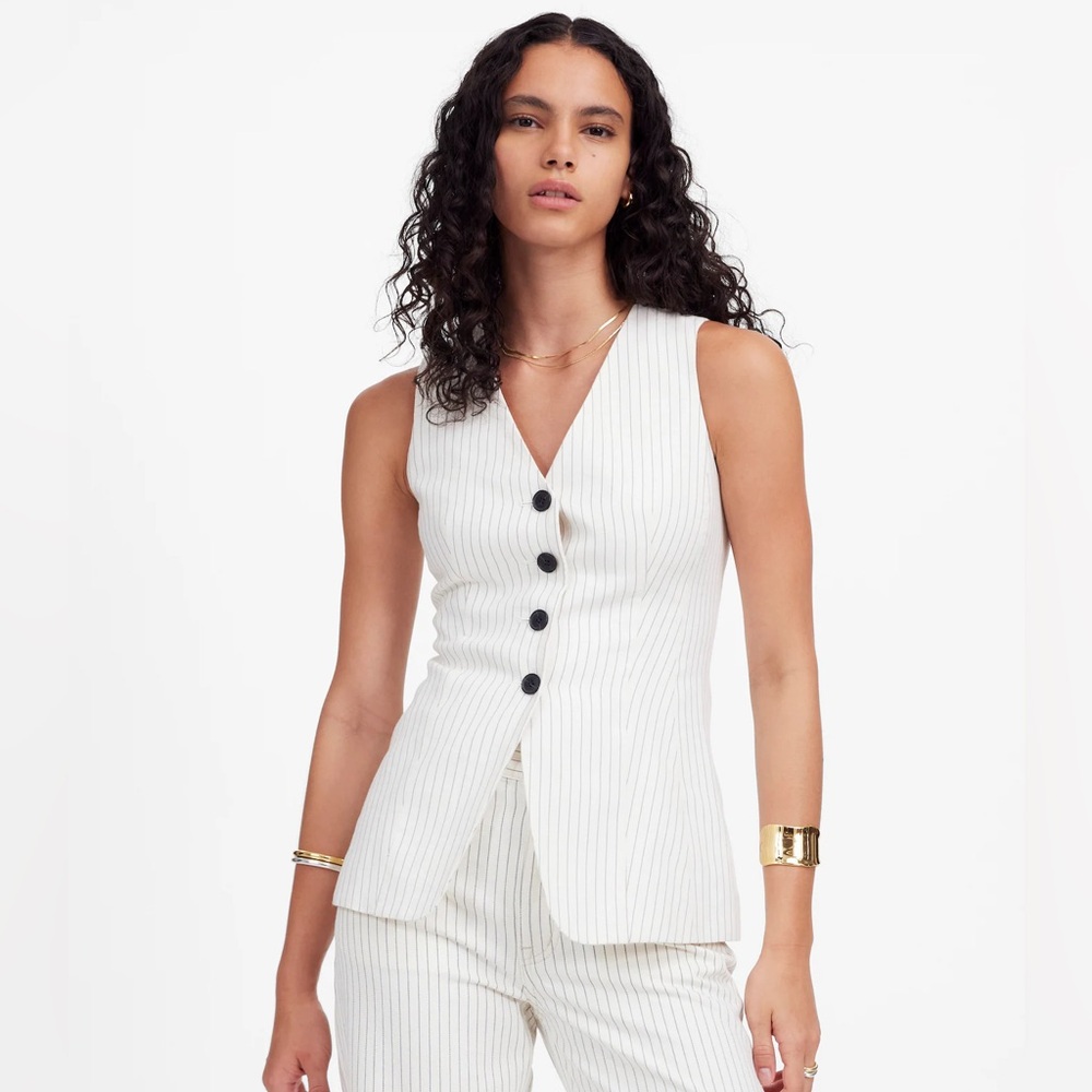 NWT Madewell Cutaway Vest in Pinstripe Linen Blend